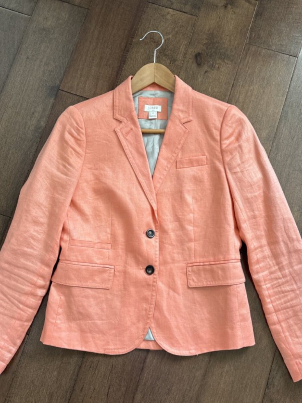 J.Crew Linen Schoolboy Blazer Womens 2 Coral Lined Pockets Preppy Professional